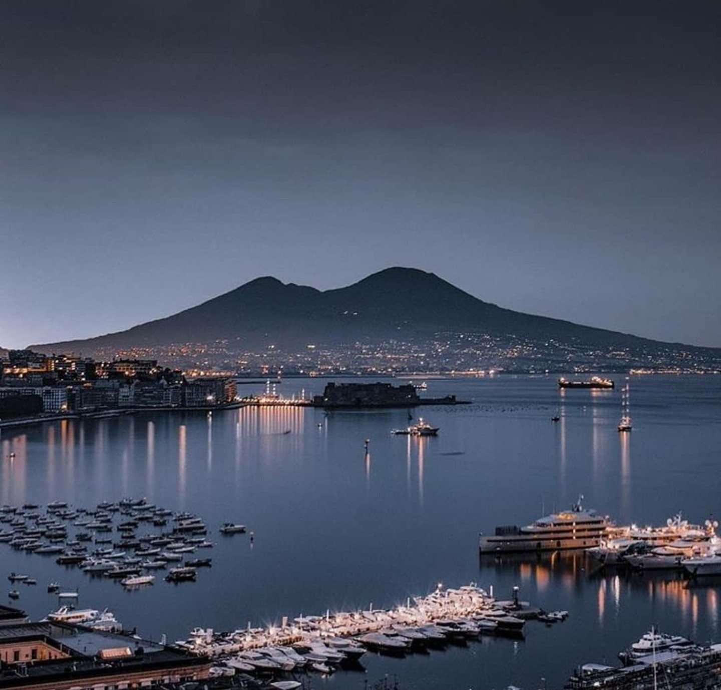 The Bay of Naples and Vesuvius at dusk